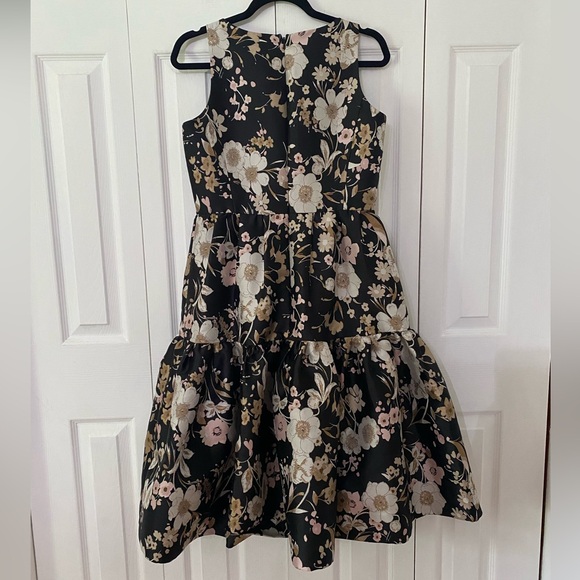 ELIZA J Floral Jacquard Fit Flare Sleeveless Black White Dress 8 - Picture 6 of 12